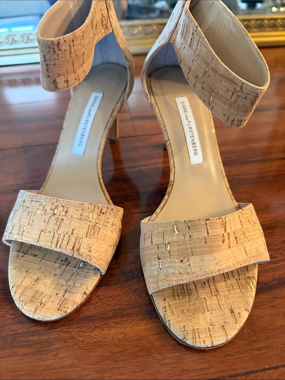 Diane Von Furstenberg Natural Cork Ankle-Strap Heels